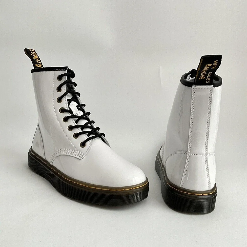 Dr. Martens Zavala Patent Leather 8-Eye Boots White 9